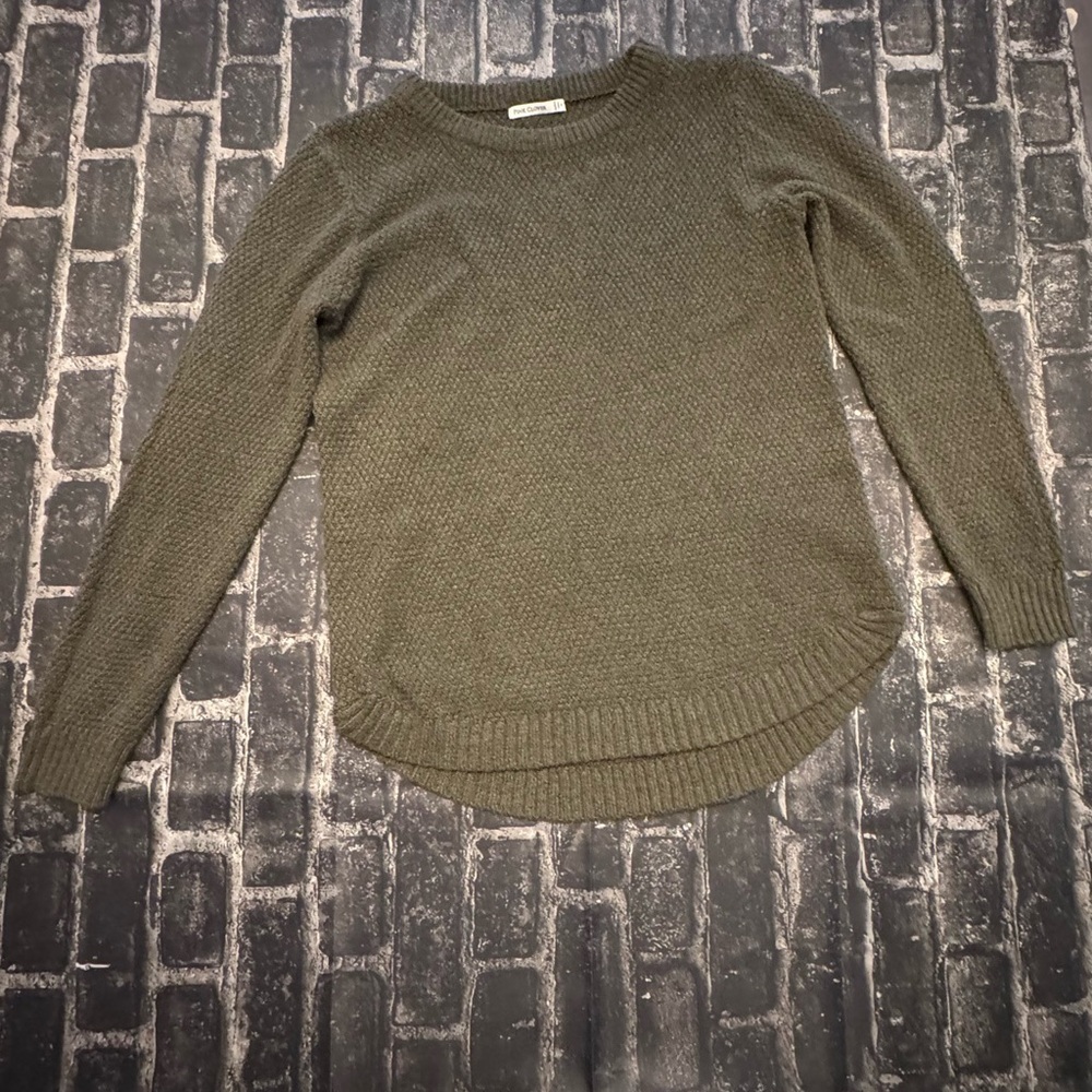 Pink Clover Textured Olive Crew Neck Sweater